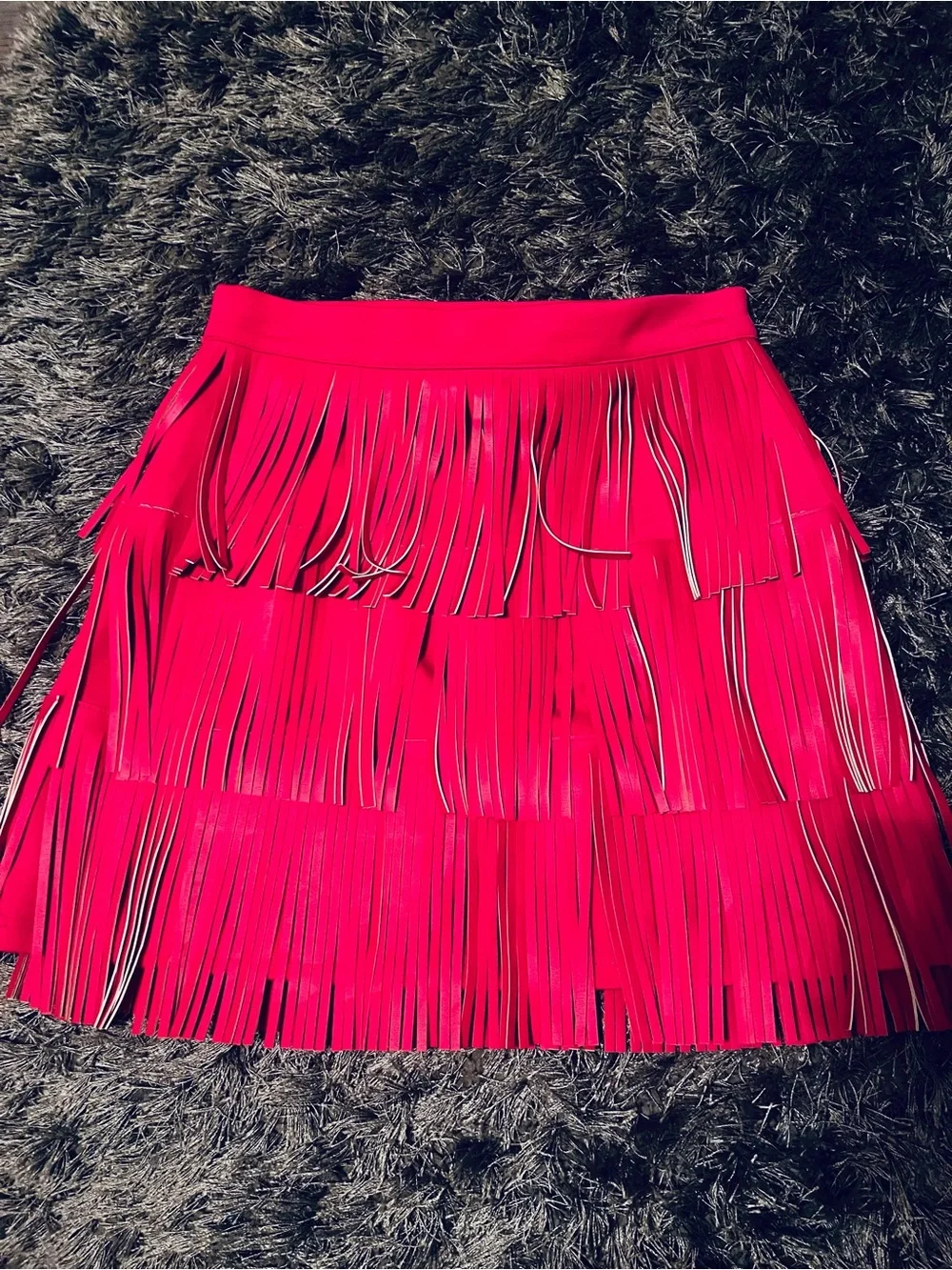 Tiered Fringe Mini Skirt in Hot Pink